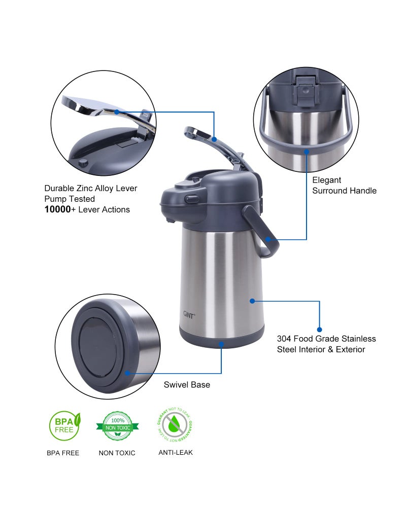 GiNT 74oz Airpot Coffee Dispenser with Pump, Insulated Coffee Carafe for Hot Liquids, Stainless Steel Vacuum Insulated Pump Dispenser for Hot/Cold Beverages (2.2L) - Image 2